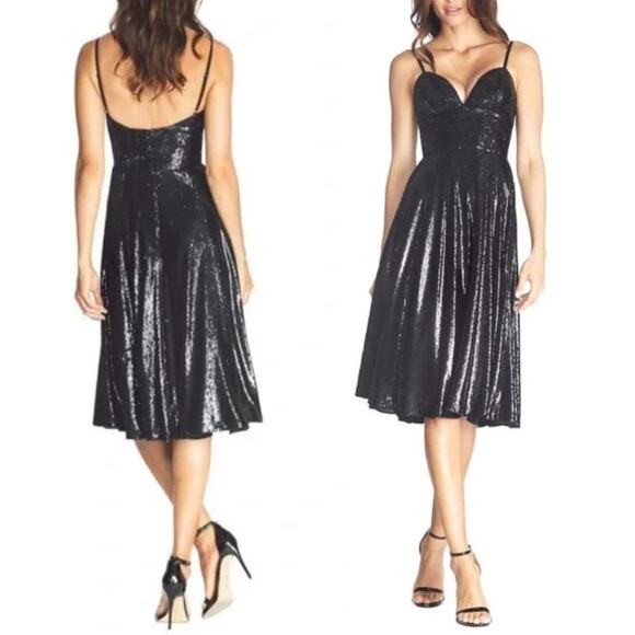Dress the Population Mimi Sequin‎ Cocktail Dress Ebony Black Size Medium NWT - Picture 2 of 12
